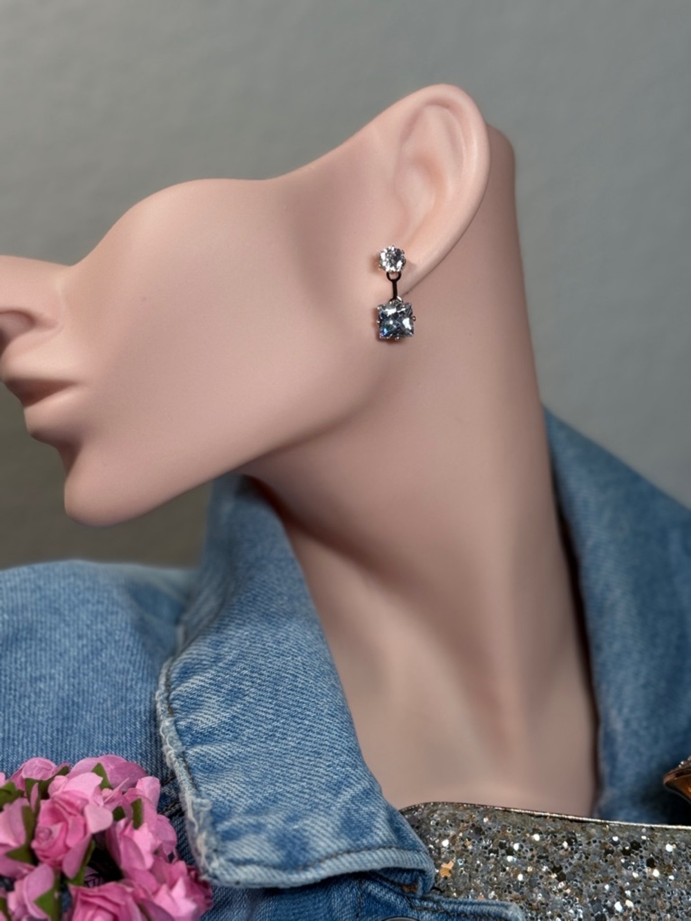 Classic Silver Drop Earrings with Clear Stones - Women's Jewelry